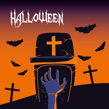 Cadılar Bayramı kartı ile gece mezarlık sahne