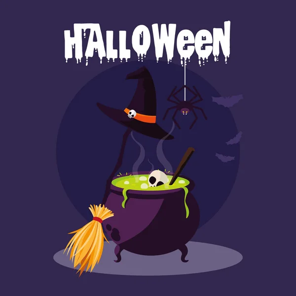 Carte d'Halloween avec chaudron sorcier — Image vectorielle
