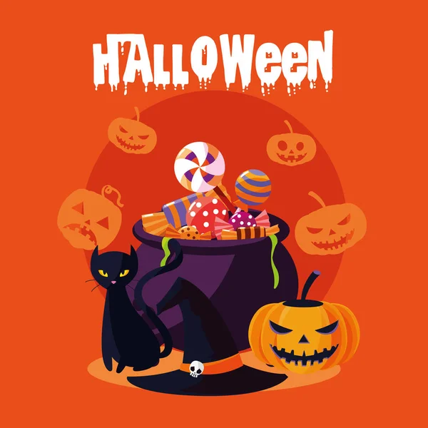 Carte d'Halloween avec chaudron sorcier — Image vectorielle