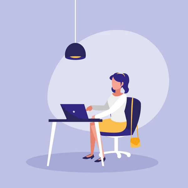 Vrouw met laptop in teken van de werkplek — Stockvector