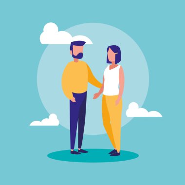 gökyüzü karakterlerle genç çift