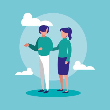 gökyüzü karakterlerle genç çift