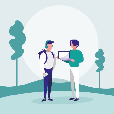 manzara laptop ile erkek grup