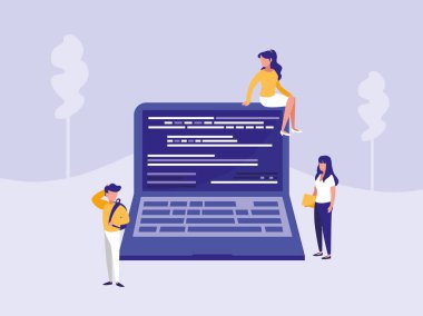 birlikte laptop ortamındaki Grup insan