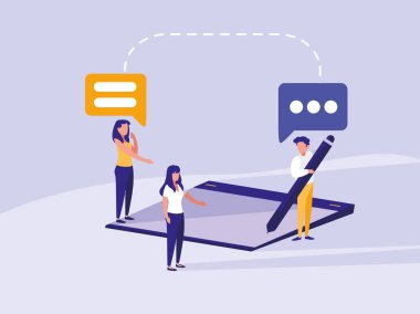 sosyal medya simgeleri olan bir grup insan