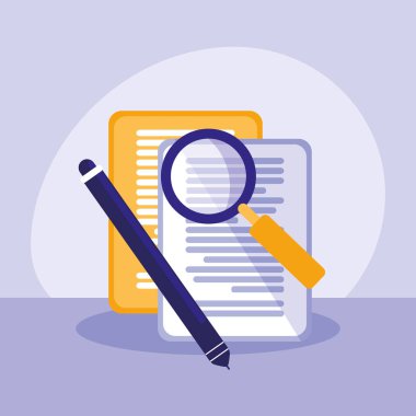 Büyüteç ve kalem belge