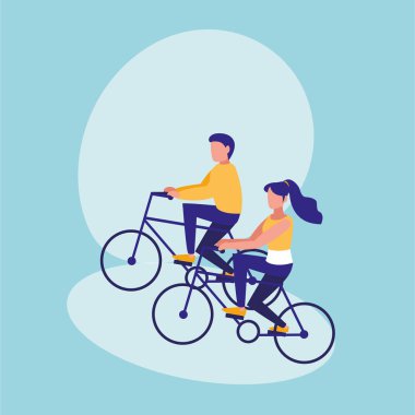 Bisiklete binme avatar karakter vektör çizim tasarım pratik çift