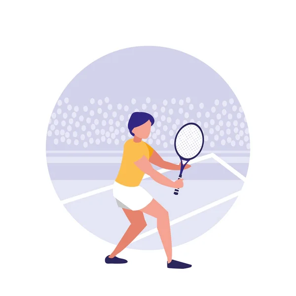 Man practicing tennis avatar character — Stock Vector