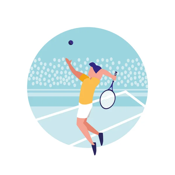 Чоловік практикує тенісний аватар персонаж — стоковий вектор