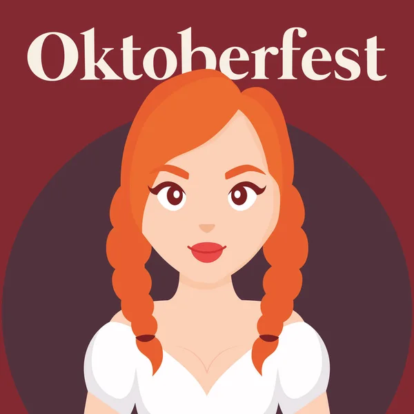 Oktoberfest label with beautiful German woman — Stock Vector