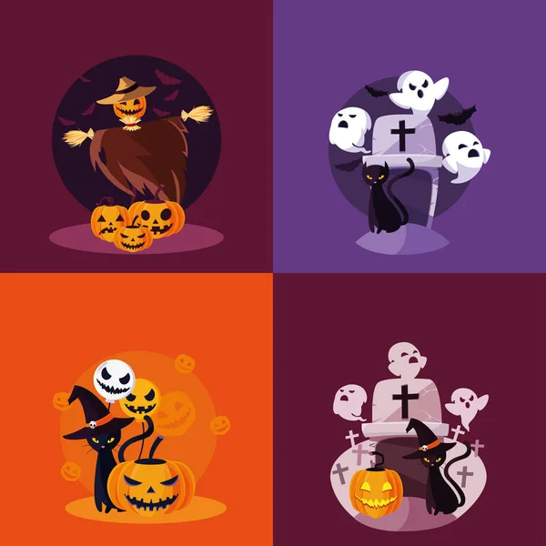 Tarjeta de Halloween con personajes establecidos — Archivo Imágenes Vectoriales