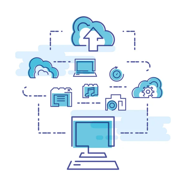 Cloud Computing Netzwerk Mit Desktop Vektor Illustration Design — Stockvektor