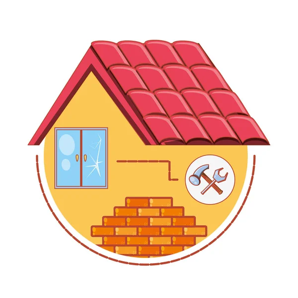 Edifício da casa com ícones de reparação de casa — Vetor de Stock