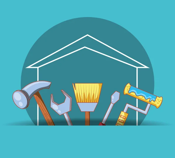 Huis bouwen met home reparatie pictogrammen — Stockvector