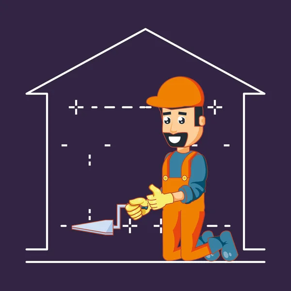 Caractère constructeur avec des icônes de réparation de maison — Image vectorielle