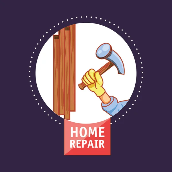 Mano con el icono de la reparación del hogar del martillo — Vector de stock