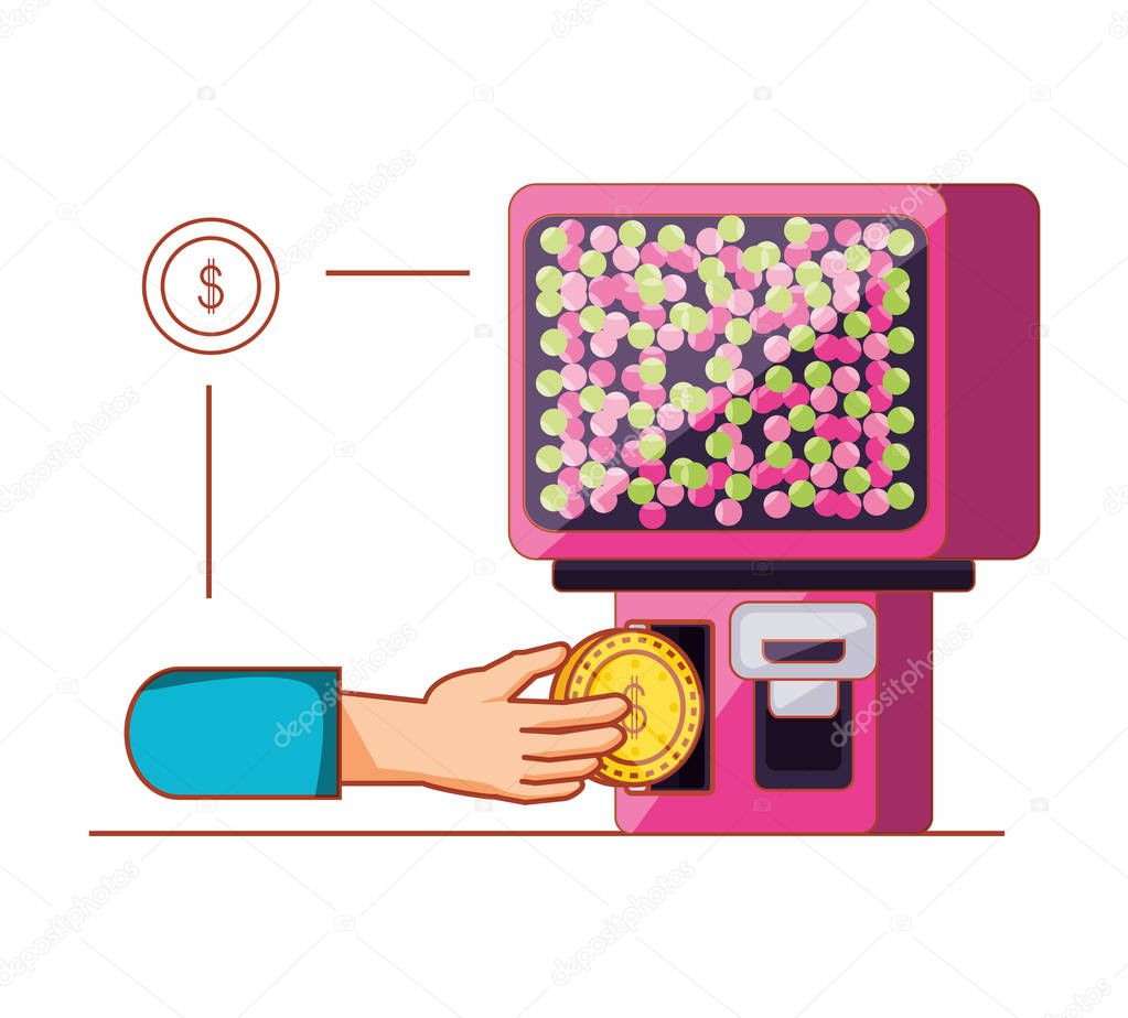 hand using dispenser of candies machine electronic