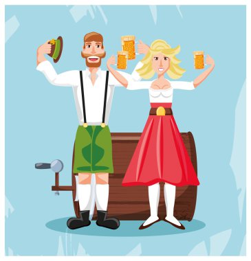 Alman çift ile bira oktoberfest kutlamaları