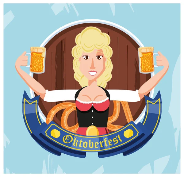 Deutsche Frau mit Bier beim Oktoberfest — Stockvektor