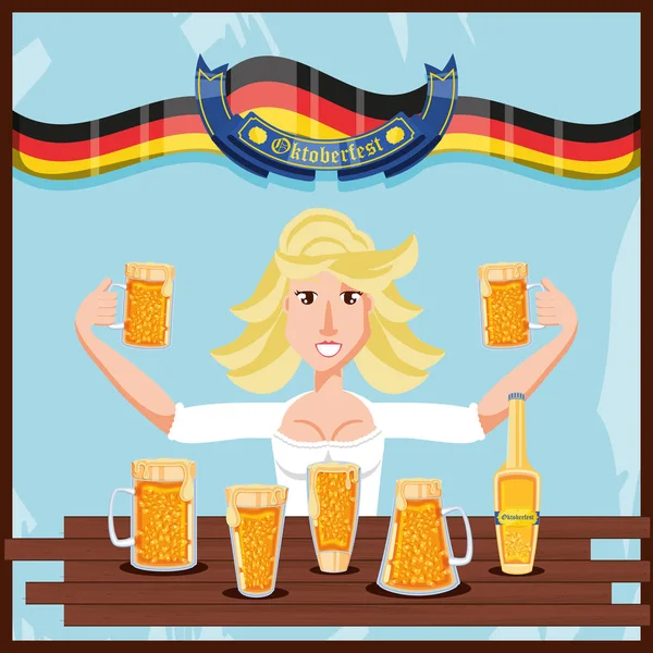 Femme allemande avec bière oktoberfest célébration — Image vectorielle