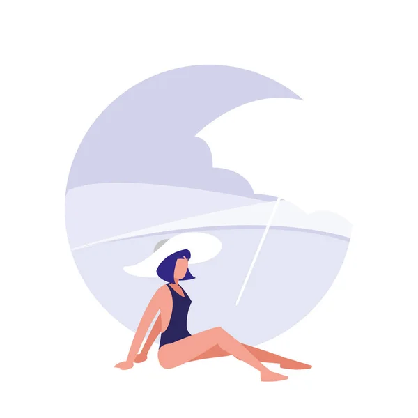 Frau am Strand mit Badeanzug — Stockvektor