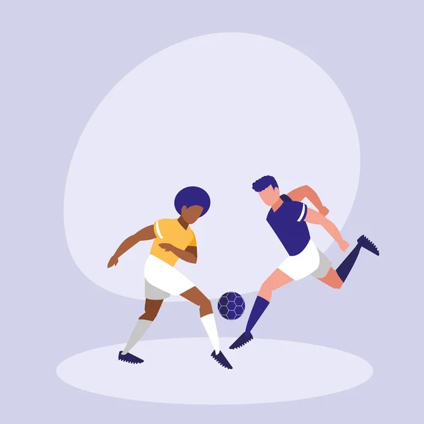 Юноши, практикующие футбол — стоковый вектор