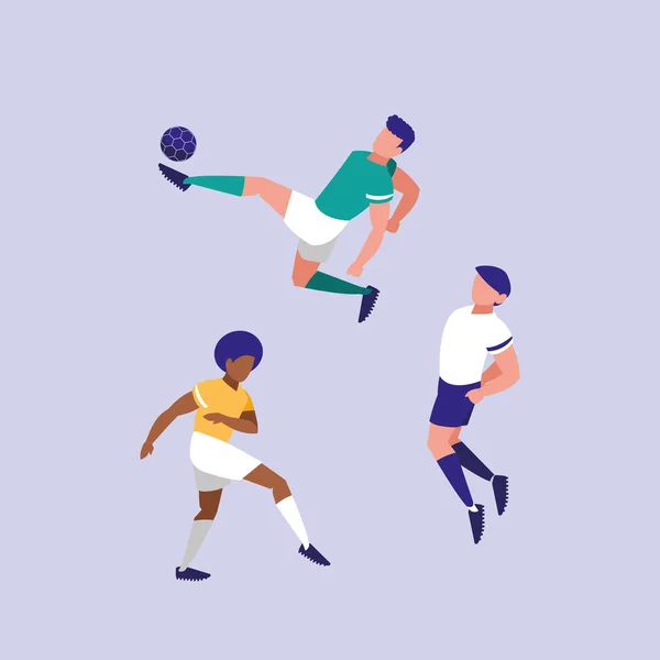 Unga män tränar fotboll isolerade ikonen — Stock vektor