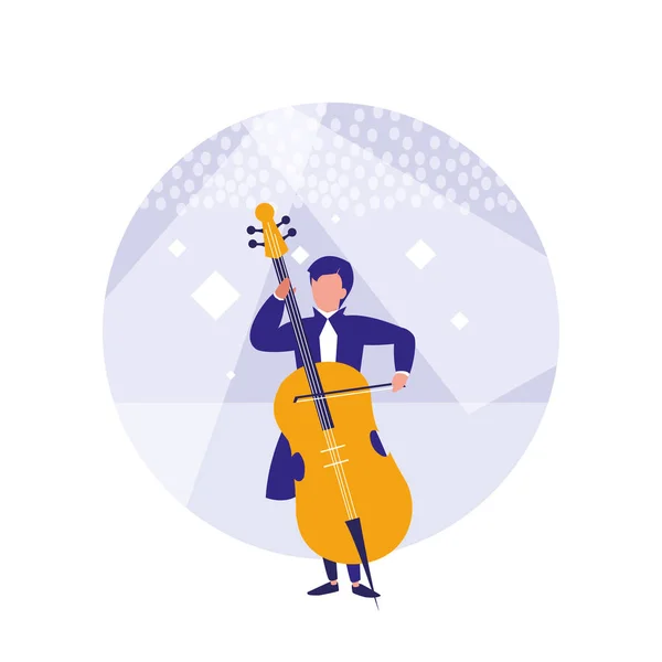 Uomo suonare violoncello avatar personaggio — Vettoriale Stock
