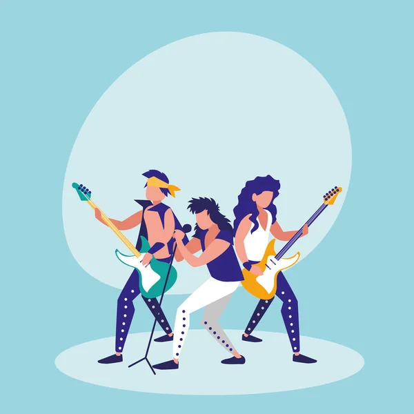 Men singing and playing electric guitar — Stock Vector