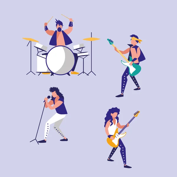 Men playing drums avatar character — Stock Vector