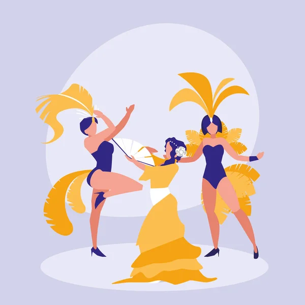 Grupp av dansare kvinnor isolerade ikonen — Stock vektor