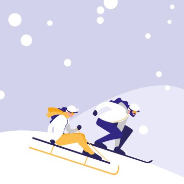 buz avatar karakter üzerinde kayak pratik çift