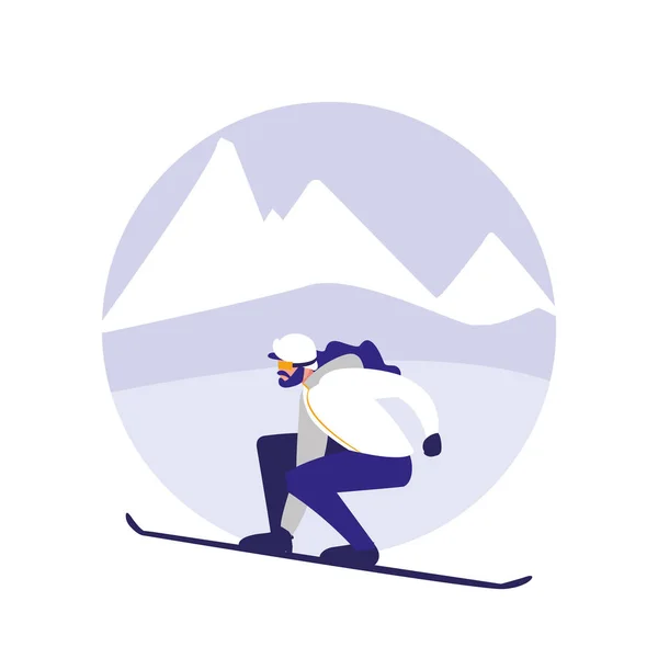 Man practicing skiing on ice avatar character — Stock Vector