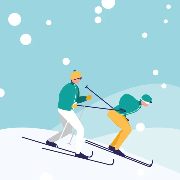 Män som tränar skidåkning på is avatar tecken — Stock vektor