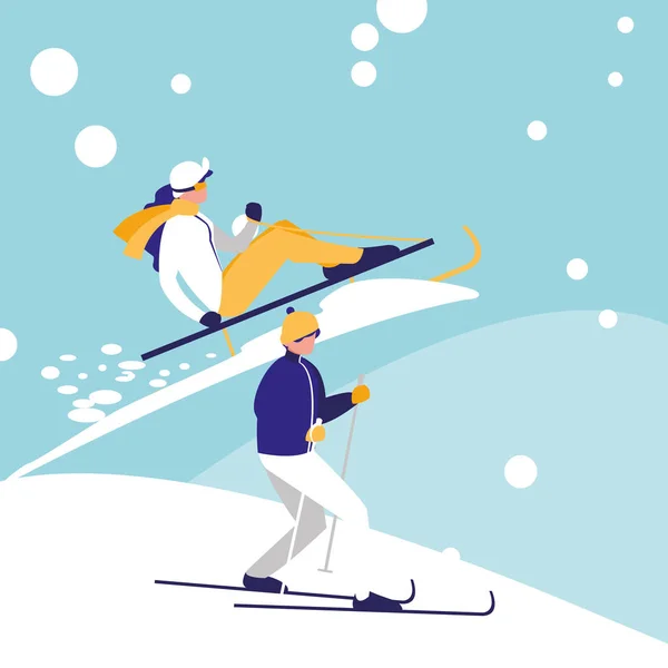 Couple pratiquant le ski sur glace avatar personnage — Image vectorielle