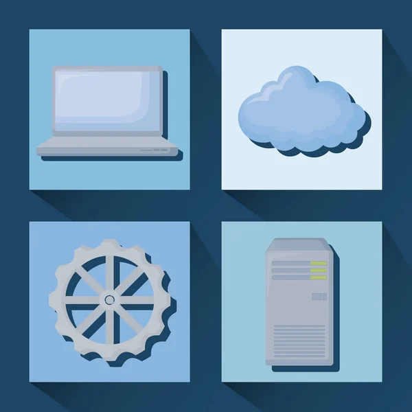 Icône Cloud Computing Sur Carrés Colorés Fond Bleu Illustration Vectorielle — Image vectorielle
