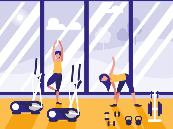People in sport gym isolated icon — Stock Vector