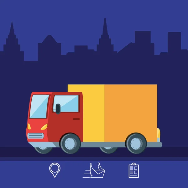 Szállítási teherautó logisztikai szolgáltatás elszigetelt ikon — Stock Vector