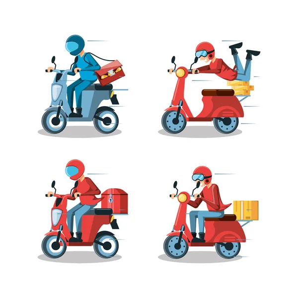 Courier män för logistisk service i motorcykel — Stock vektor