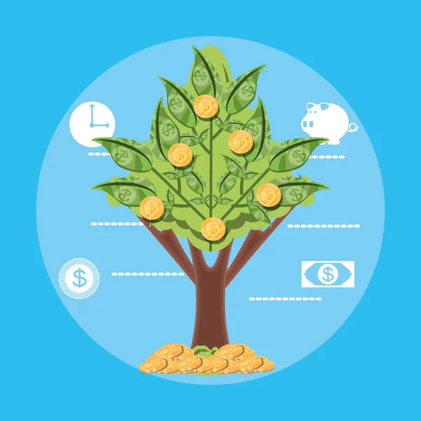 Tree plant of bills dollar isolated icon — Stock Vector