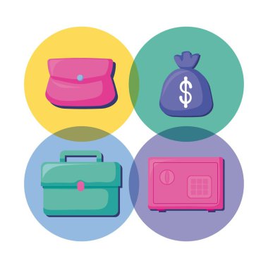 Ekonomi ve finansal simgeler ile güvenlik kasası