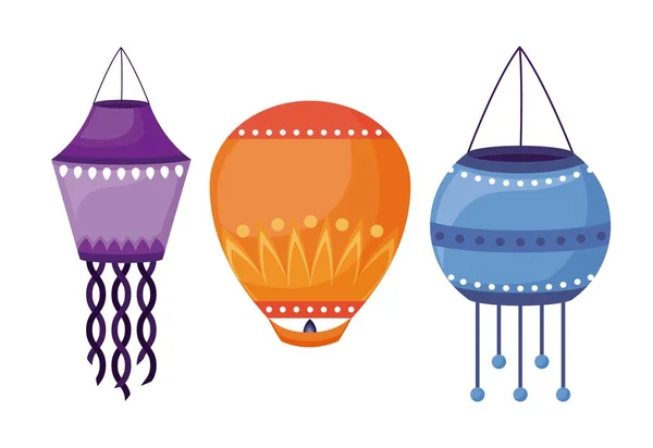 Lanternas penduradas ícone do festival diwali — Vetor de Stock