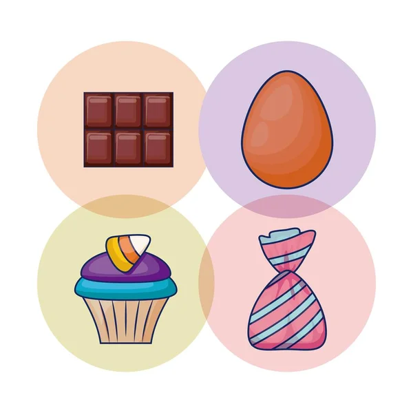 Uppsättning läcker cupcake och godis — Stock vektor