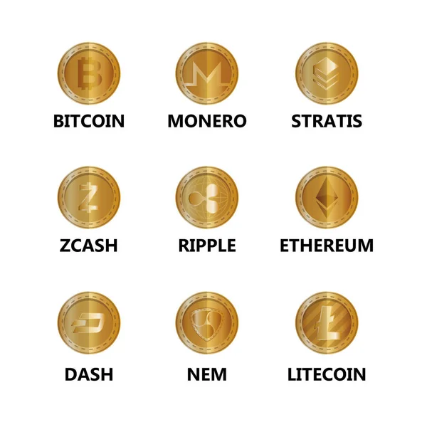 Conjunto de iconos de monedas virtuales — Vector de stock