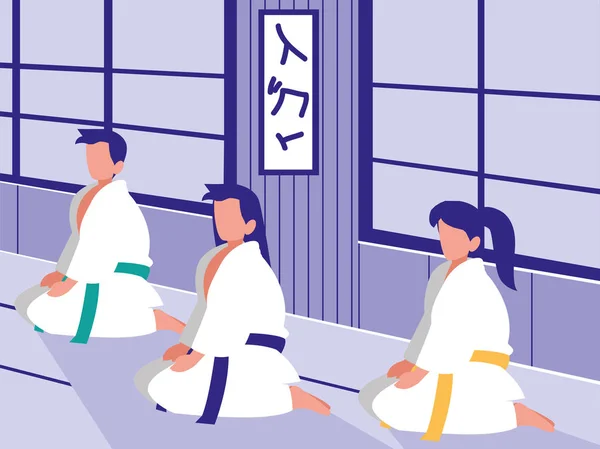 Gens en martiaux arts dojo scène — Image vectorielle