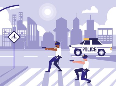 Polis sokak road arabaya erkeklerle
