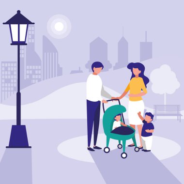 doğal park sahnesinde sevimli aile