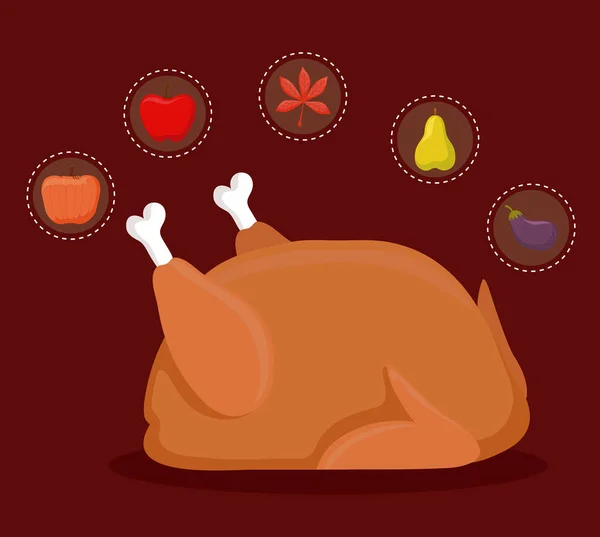 Turkije diner voor thanksgiving day met set pictogrammen — Stockvector
