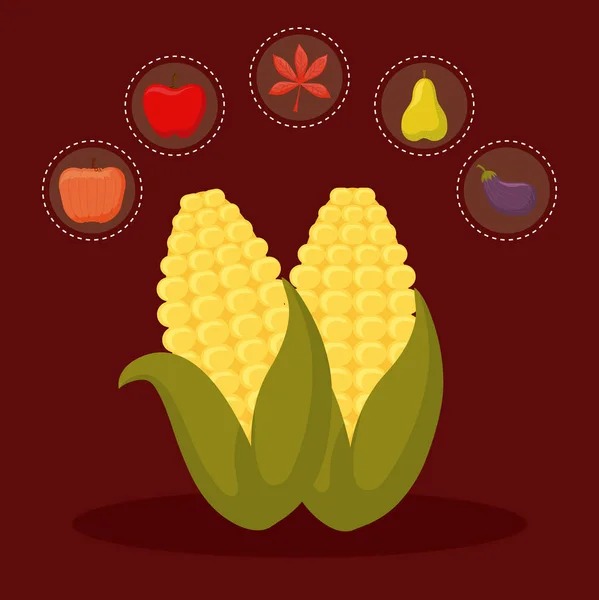 COB voor thanksgiving day met set pictogrammen — Stockvector