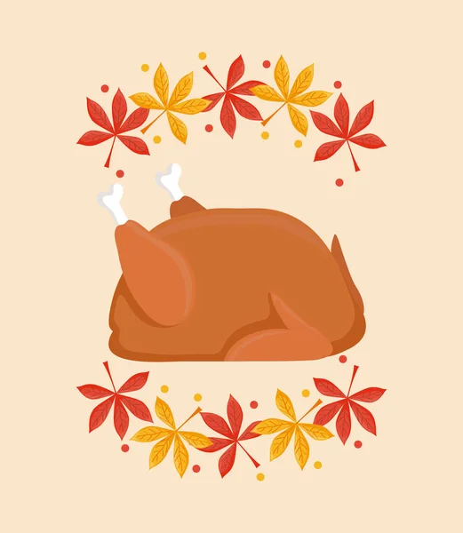 A hálaadás napja, pulyka vacsora levelek — Stock Vector